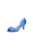 Royal Blue Satin High Heels with Intricate Silver Ornaments 36862 2A