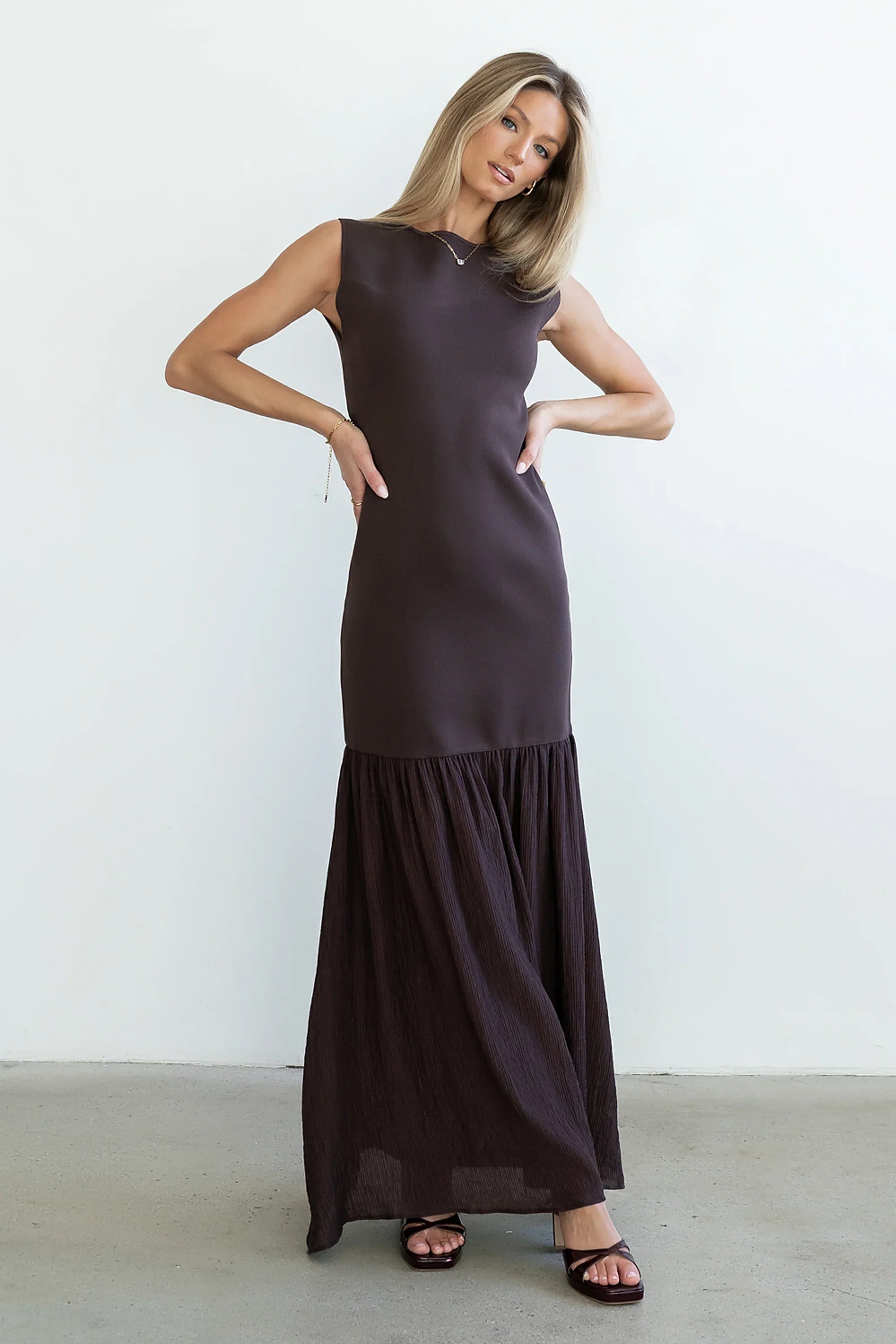 Lindsey Mermaid Maxi Dress in Brown FINAL SALE