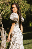 Robbie Floral Midi Dress in Beige