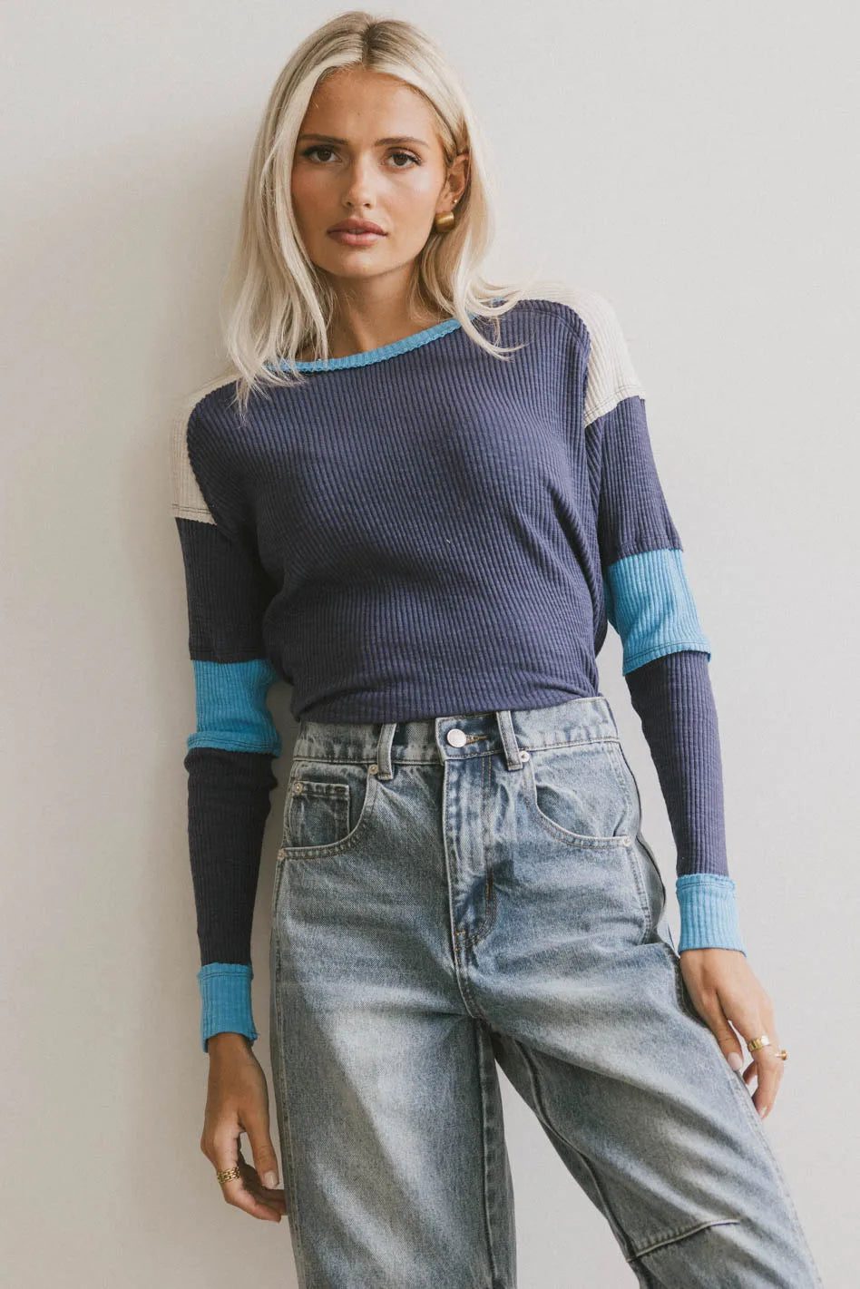 Sarai Ribbed Top in Blue FINAL SALE