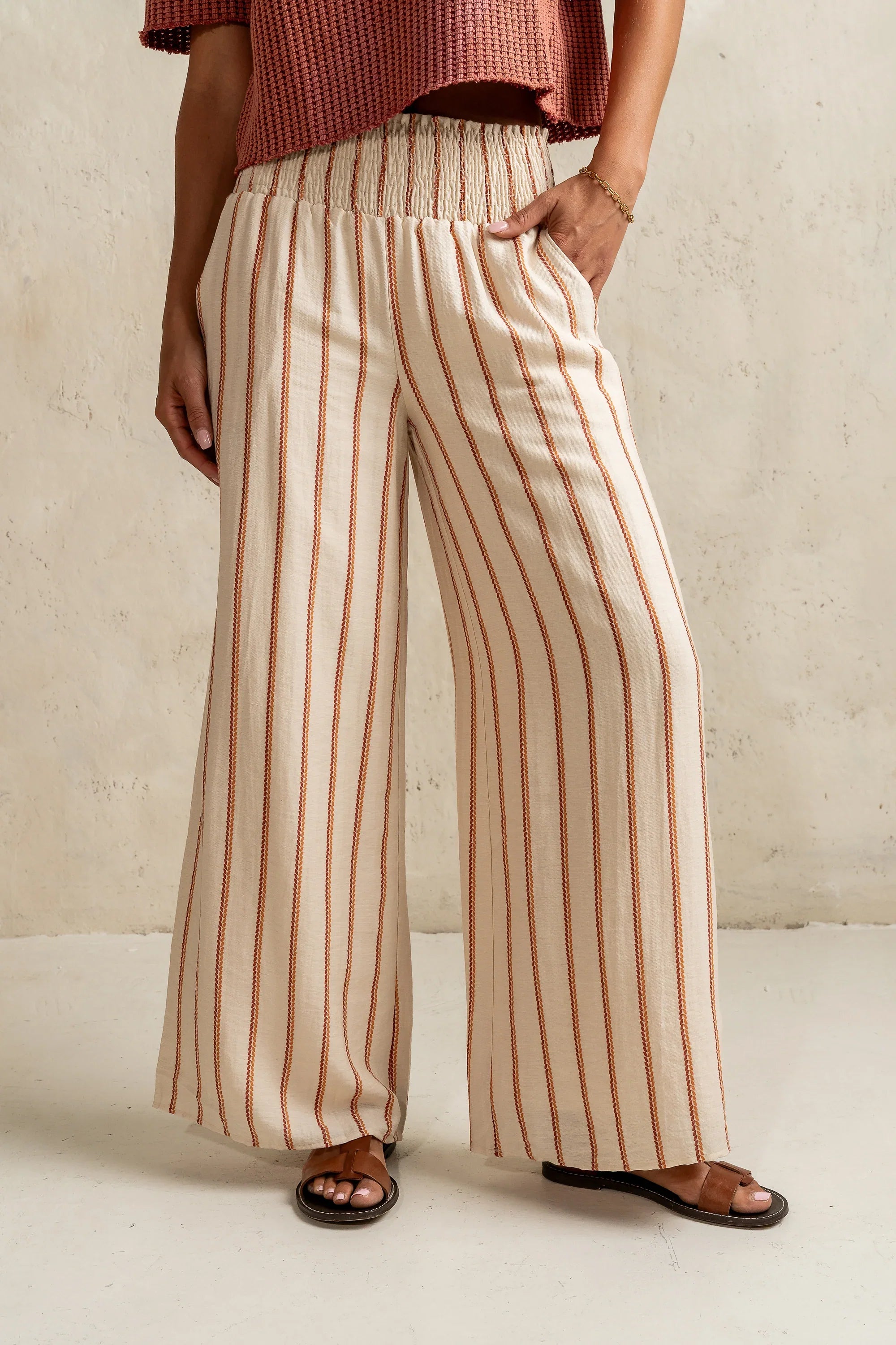Emery Striped Wide Leg Pants in Taupe FINAL SALE