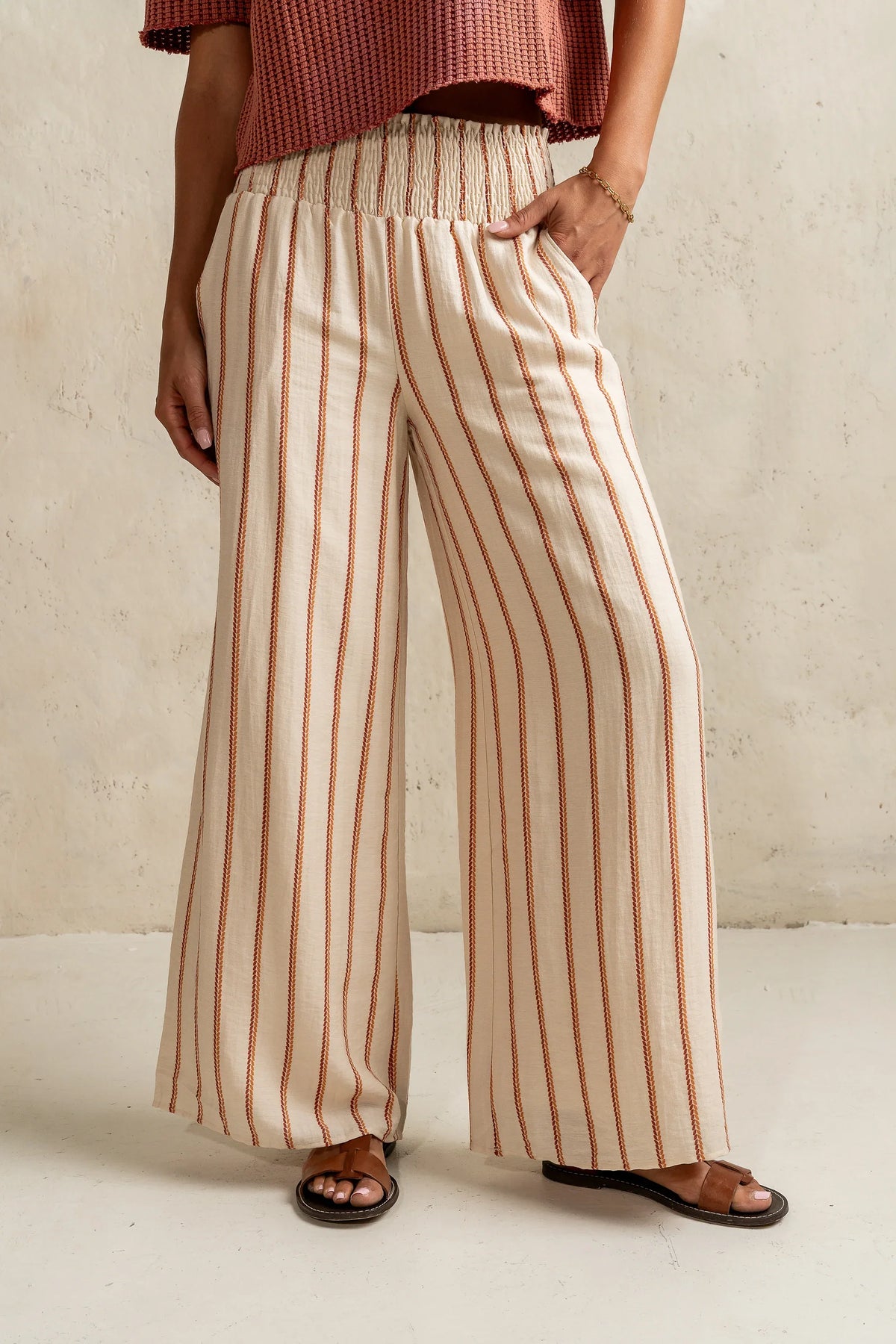 Emery Striped Wide Leg Pants in Taupe FINAL SALE