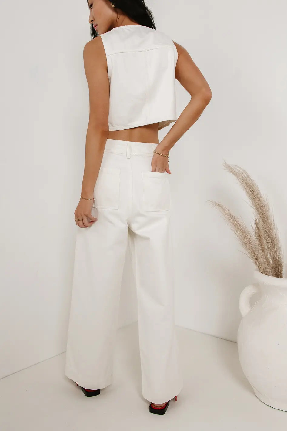 Georgia Wide Leg Jeans in Cream FINAL SALE