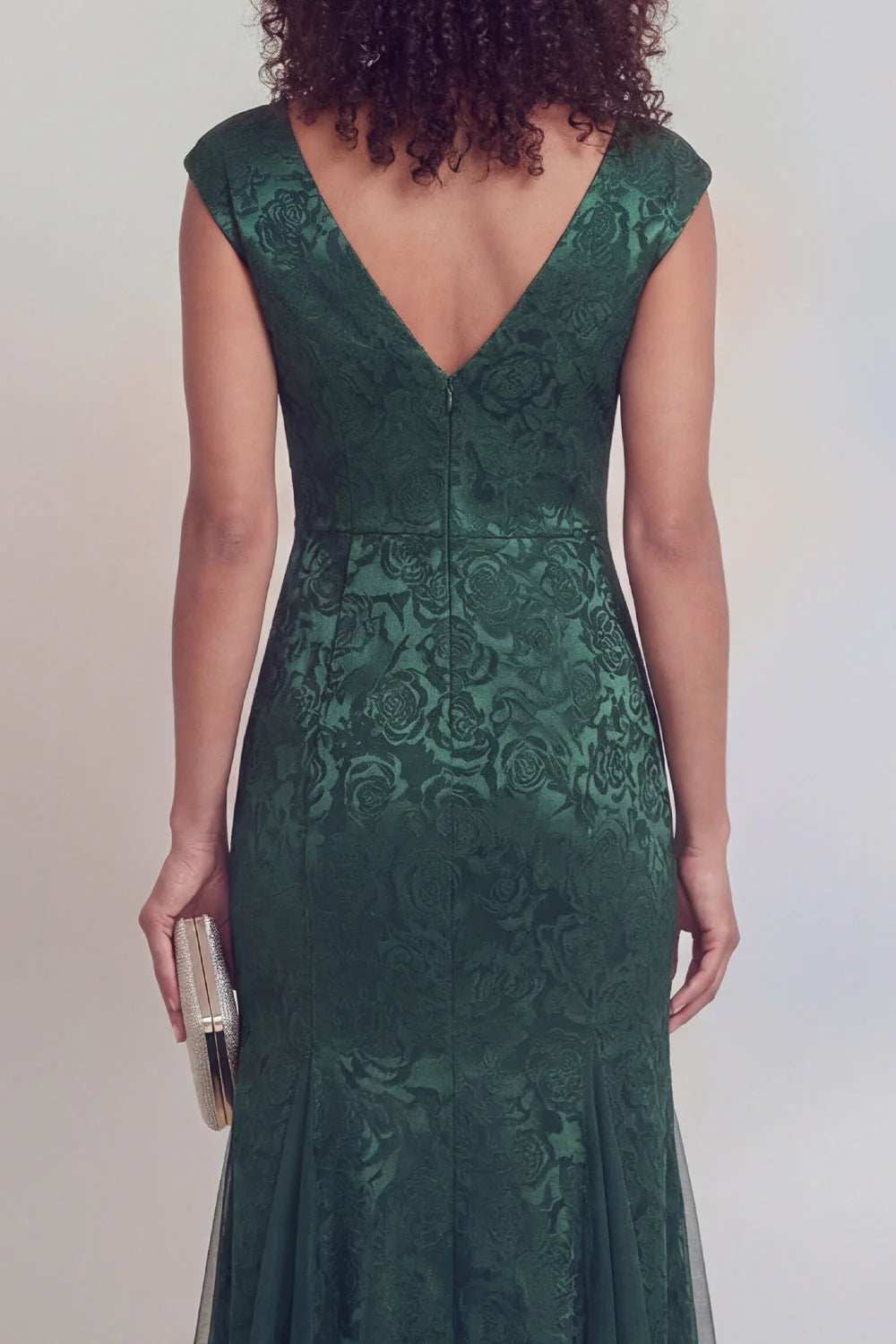 Sage Green Jacquard Mermaid V Neck Maxi Mother of the Bride Dress with Slit