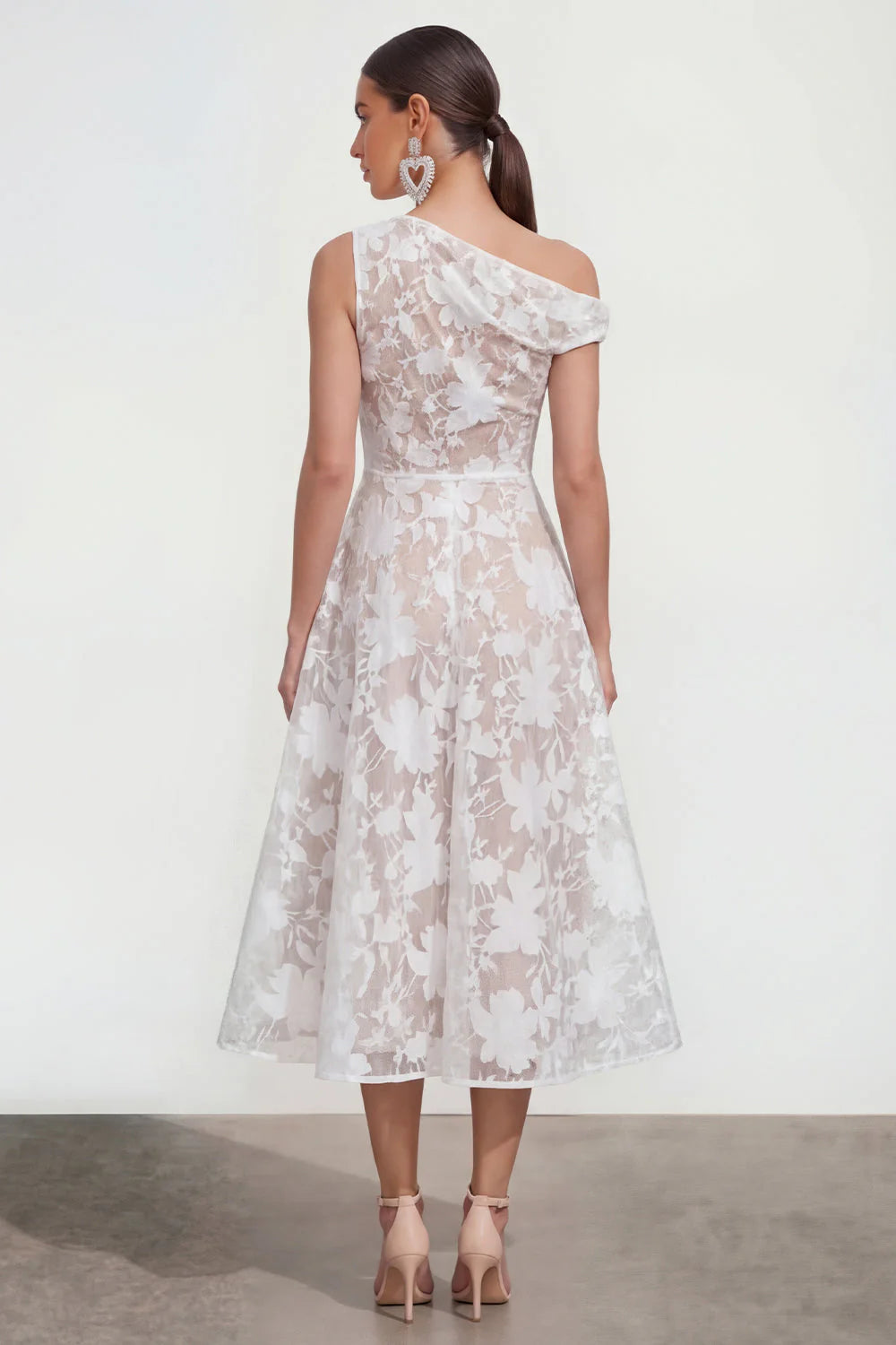 Floral Yellow Asymmetrical Neck A Line Wedding Guest Dress
