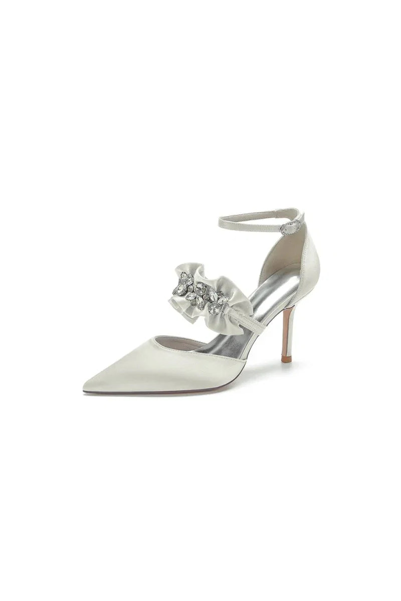 Cocktail Pointed Toe Crystal Buckle Strap High Heels