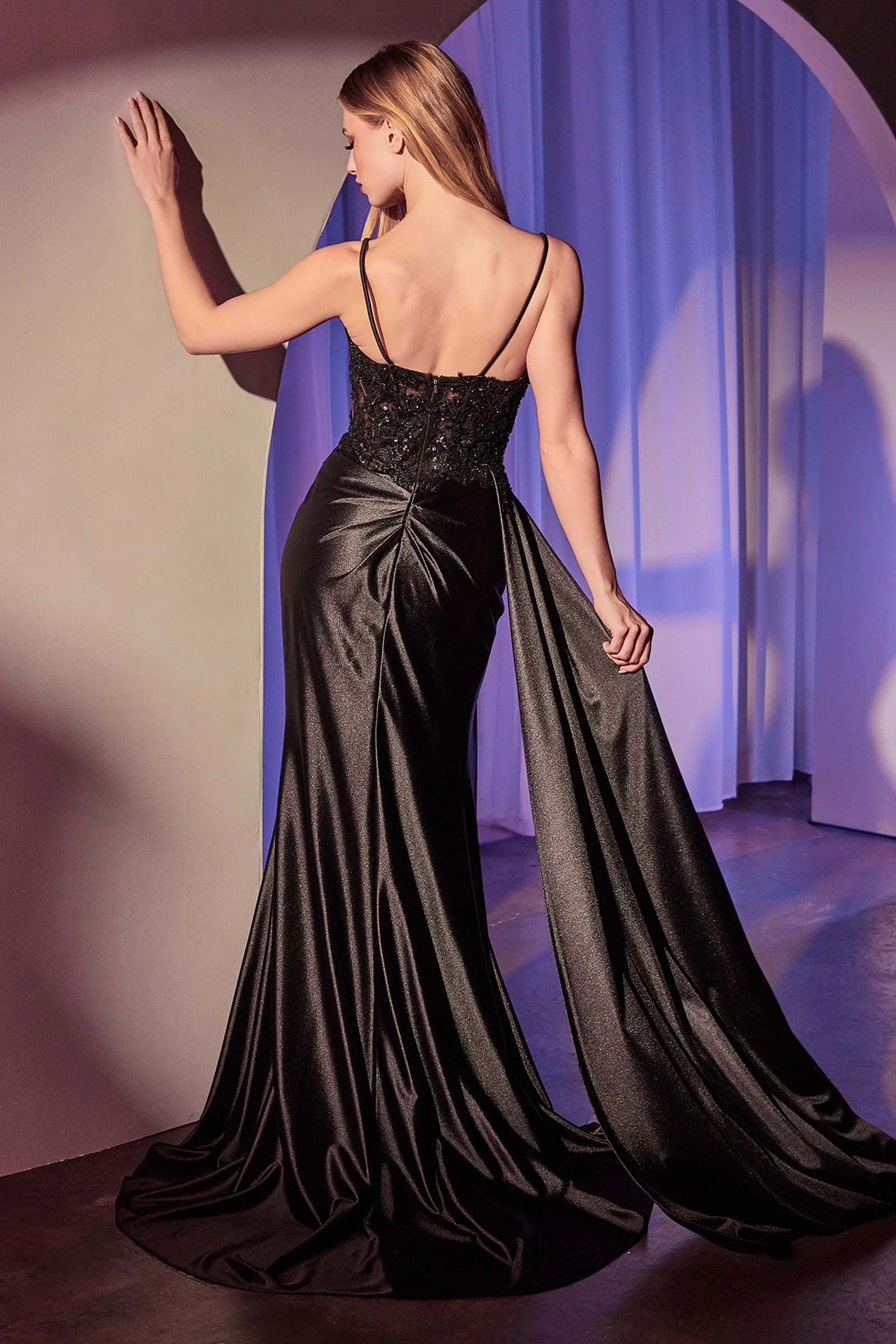 Reynolds Gown Satin Pleated Dress With Draped Sash