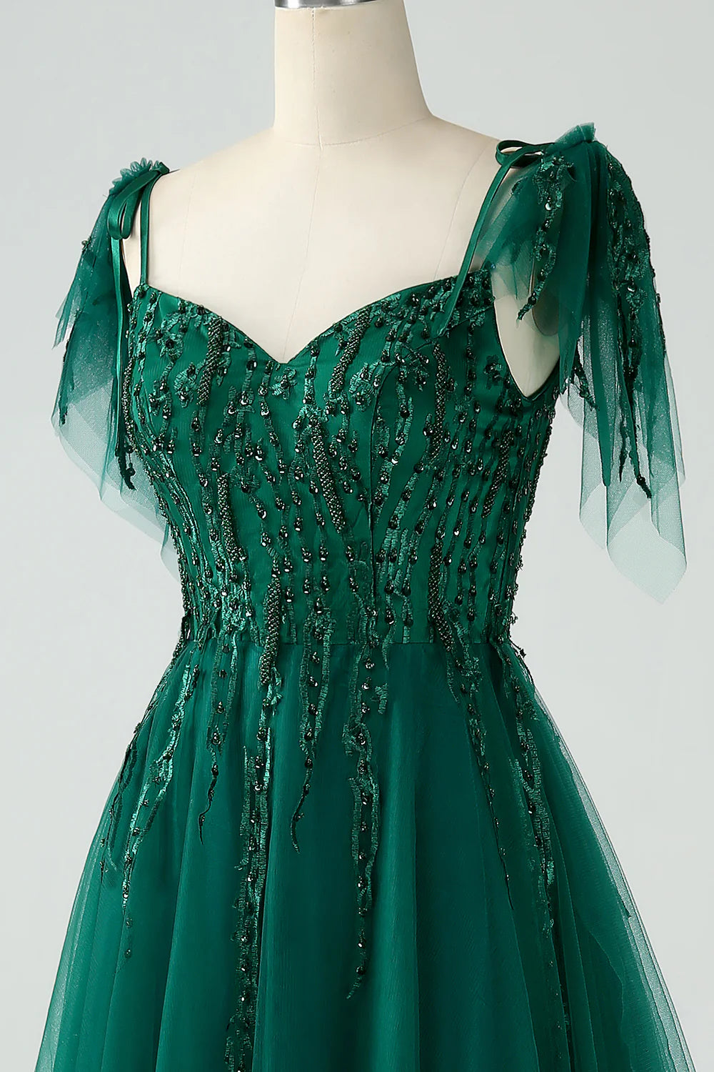Dark Green A Line Spaghetti Straps Long Prom Dress with Beading