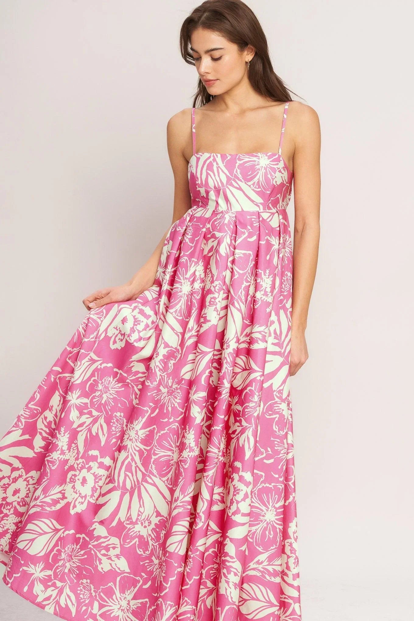SUMMER HEAT FLORAL PINK MAXI DRESS