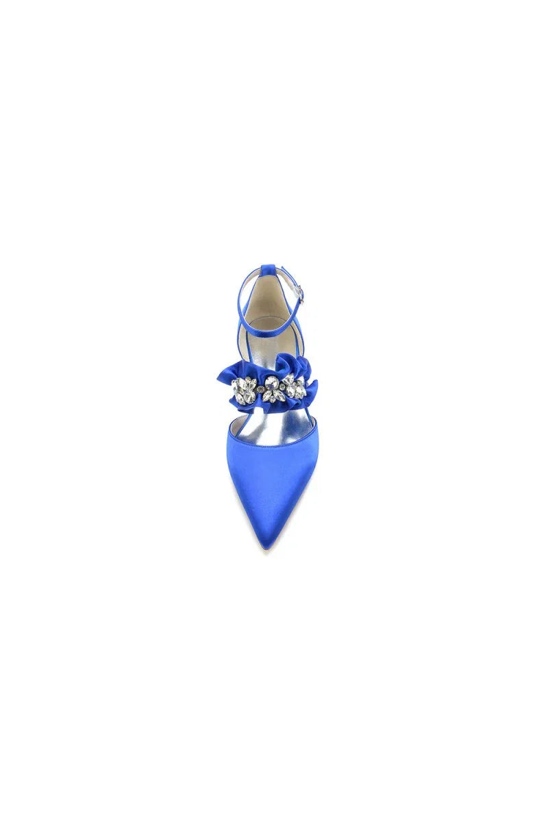 Pointed Toe Rhinestone Beaded Buckle Kitten Heels