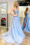 Alisha Gown Light Blue Tulle A line Dress With Open Back