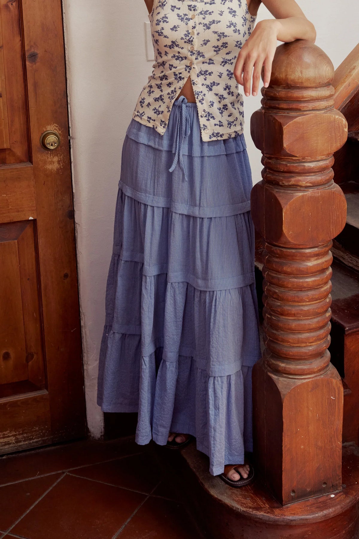 Rain Striped Maxi Skirt in Blue FINAL SALE
