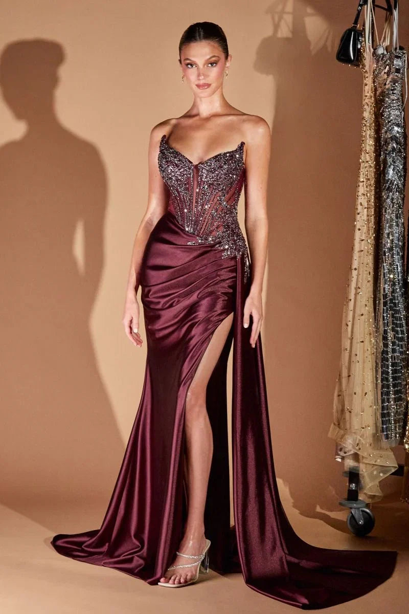 CASPIAN GOWN EVENING DRESS WITH BEADED CORSET BODICE