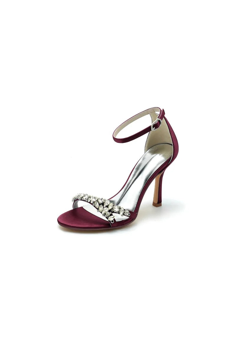 Simple Round Toe Rhinestone Stiletto Heels