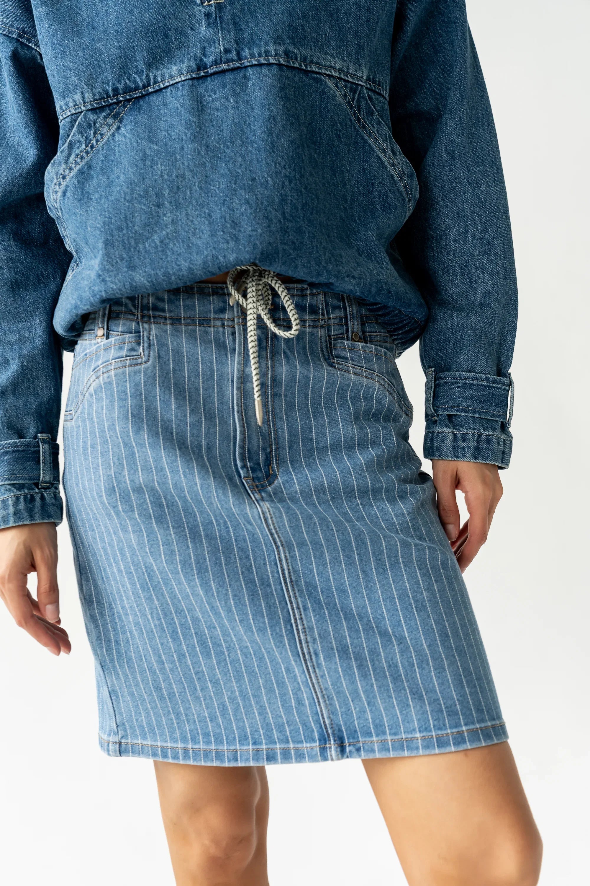 Parker Striped Denim Knee Length Skirt