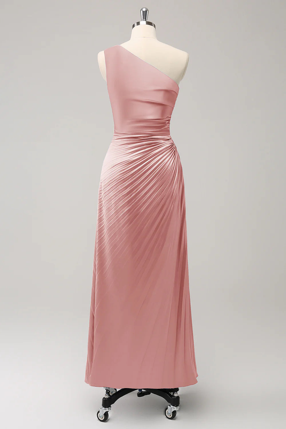 Blue Sheath One Shoulder Satin Keyhole Long Bridesmaid Dress