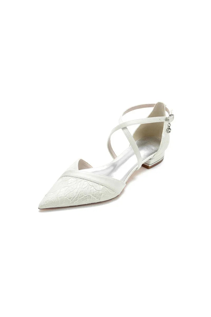 Pointed Toe Lace Ankle Strap Kitten Heels