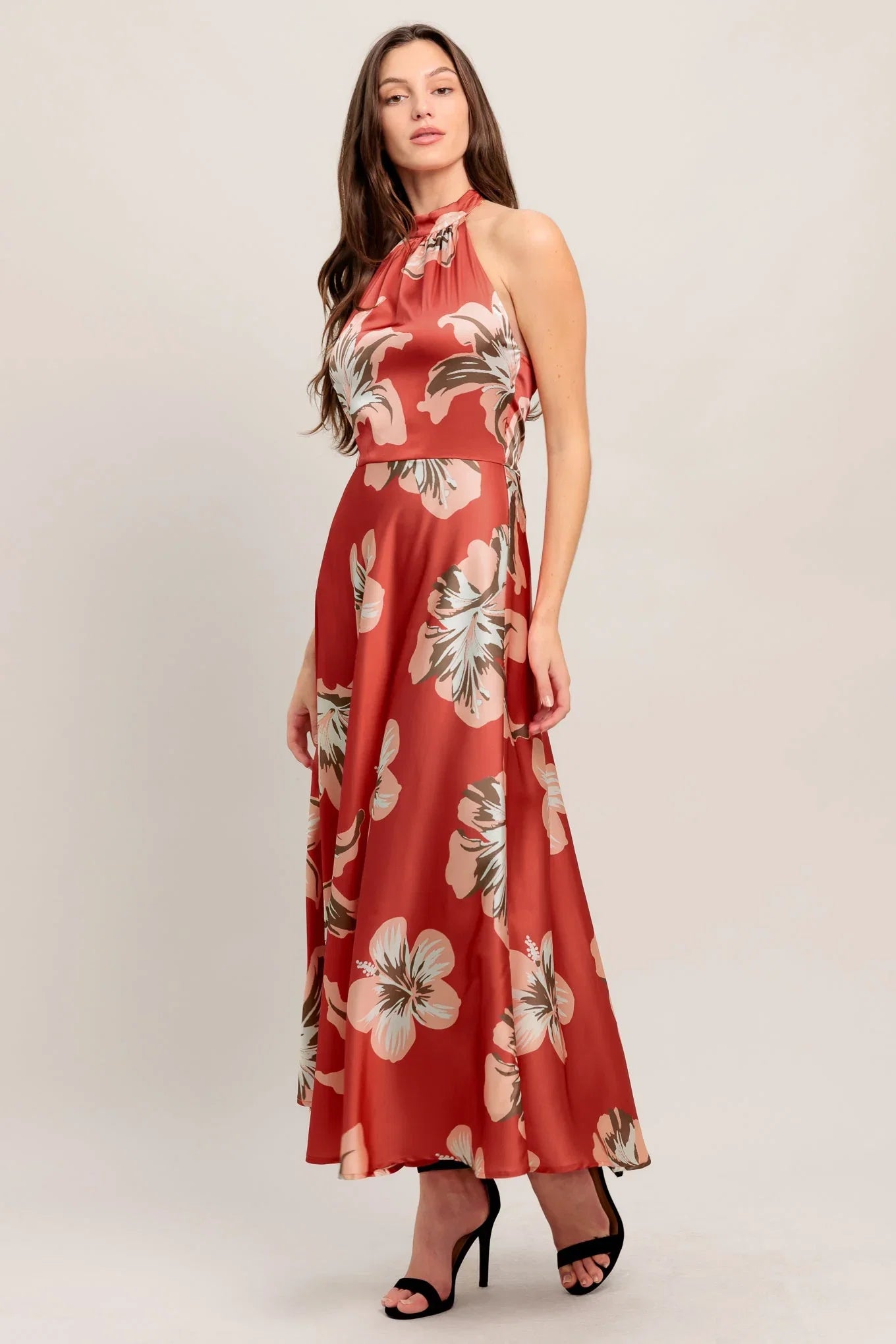 CANT LOOK AWAY CORAL RED MIDI DRESS FINAL SALE