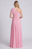 One Shoulder Pink A Line Ruched Bridesmaid Dress