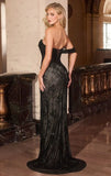 LOURDES GOWN BEADED MESH BLACK EVENING DRESS