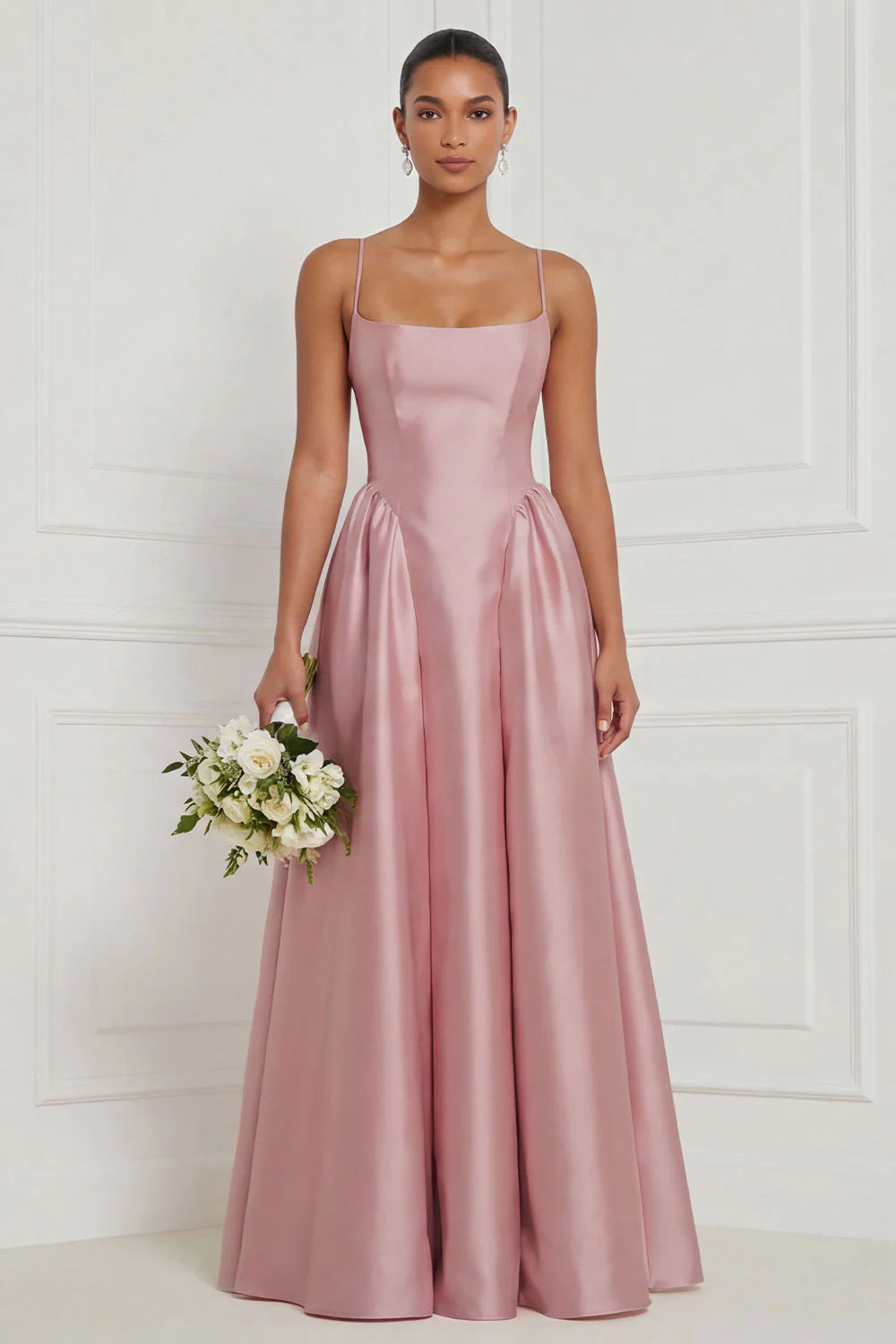 Satin A Line Spaghetti Straps Yellow Bridesmaid Dress