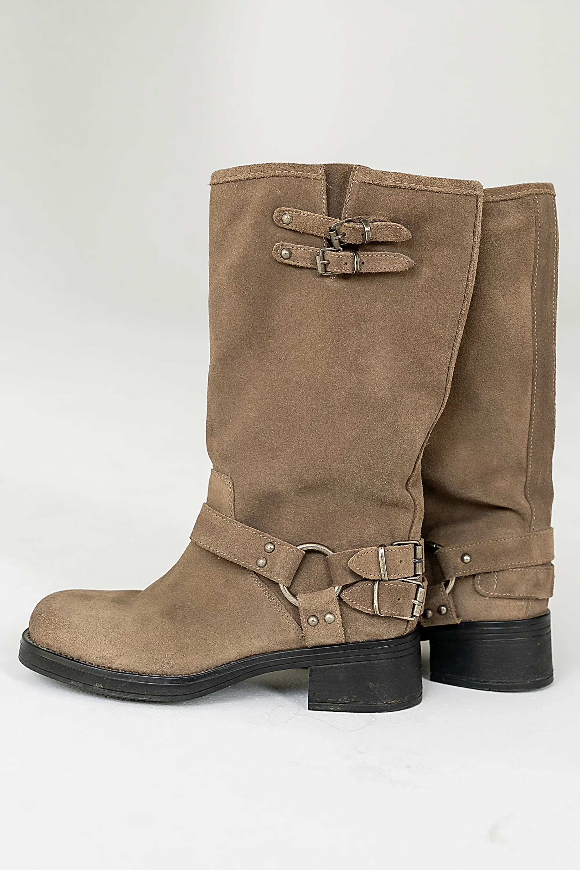 Steve Madden Astor Moto Boot in Taupe Suede FINAL SALE