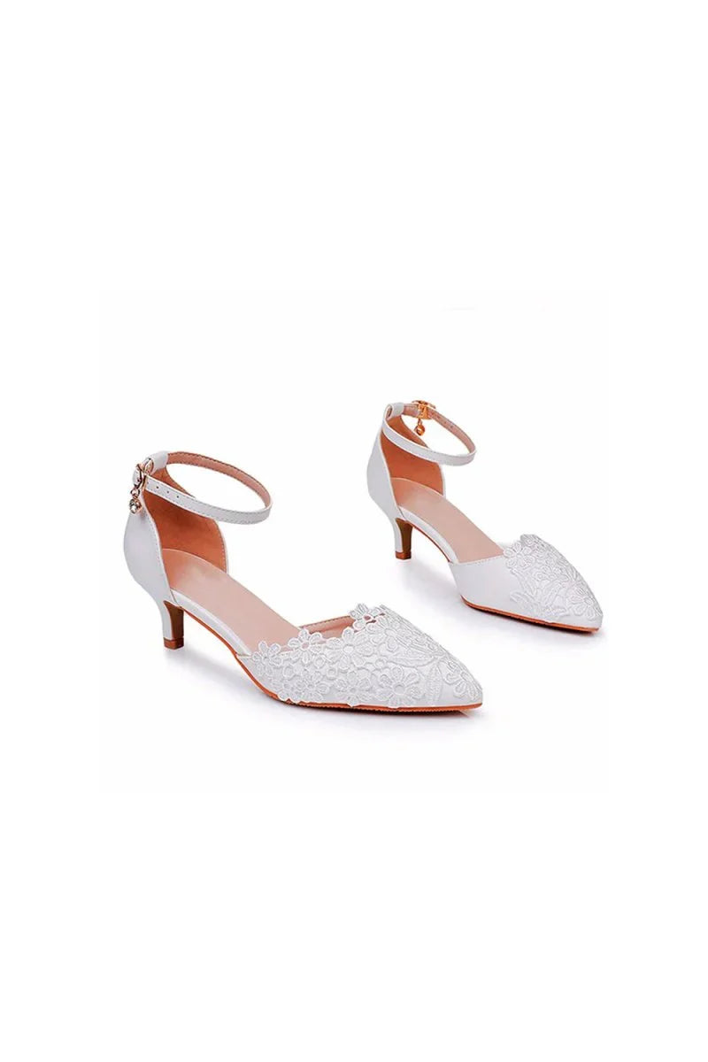 White Lace Embellished Stiletto Pointed Toe Sandals