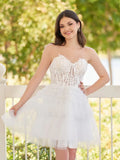 Ivy A Line Sweetheart White Lace Short Homecoming Dress