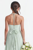 Sage A Line Ruched Halter Belted Junior Bridesmaid Dress