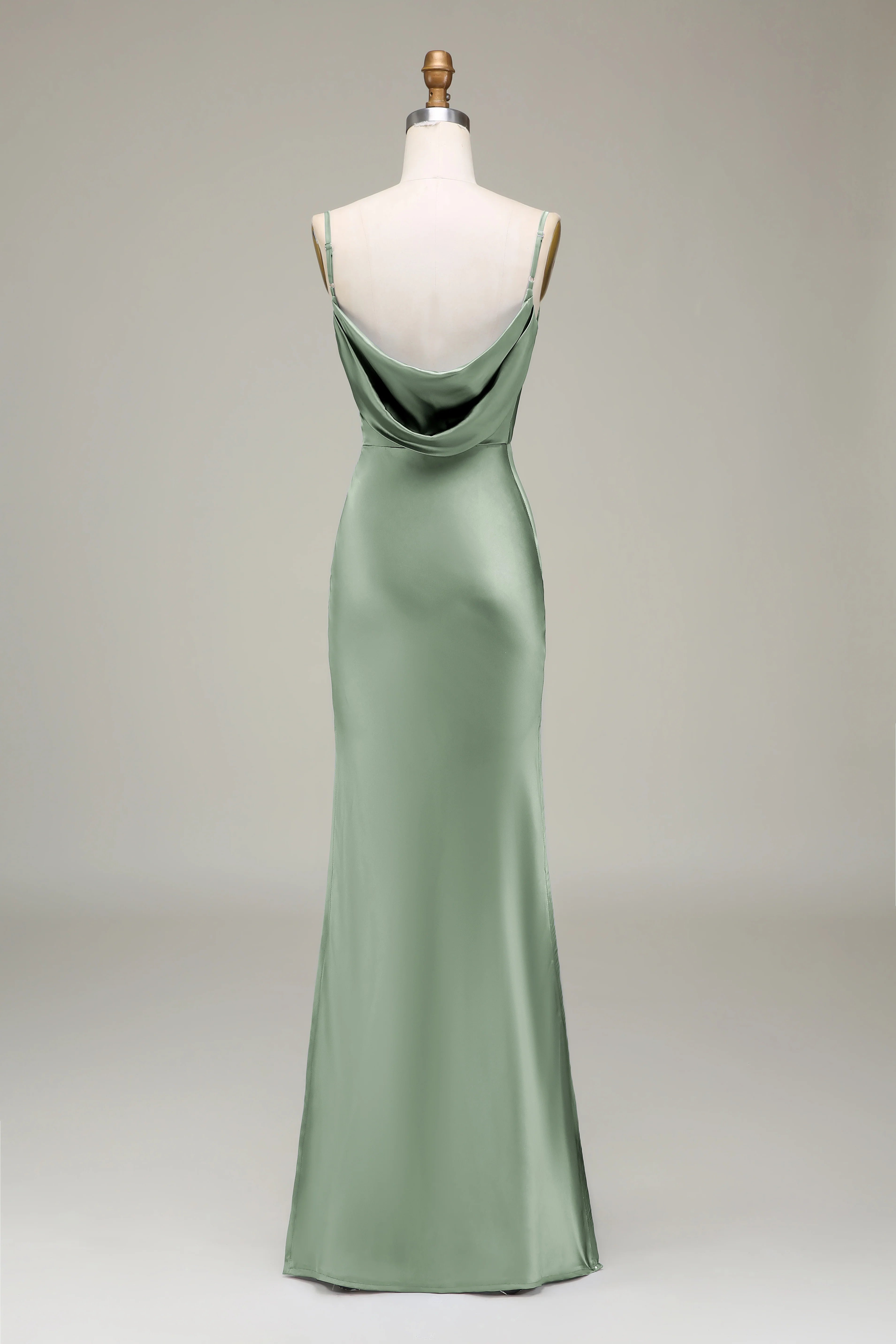 Sheath Spaghetti Straps Long Satin Bridesmaid Dress
