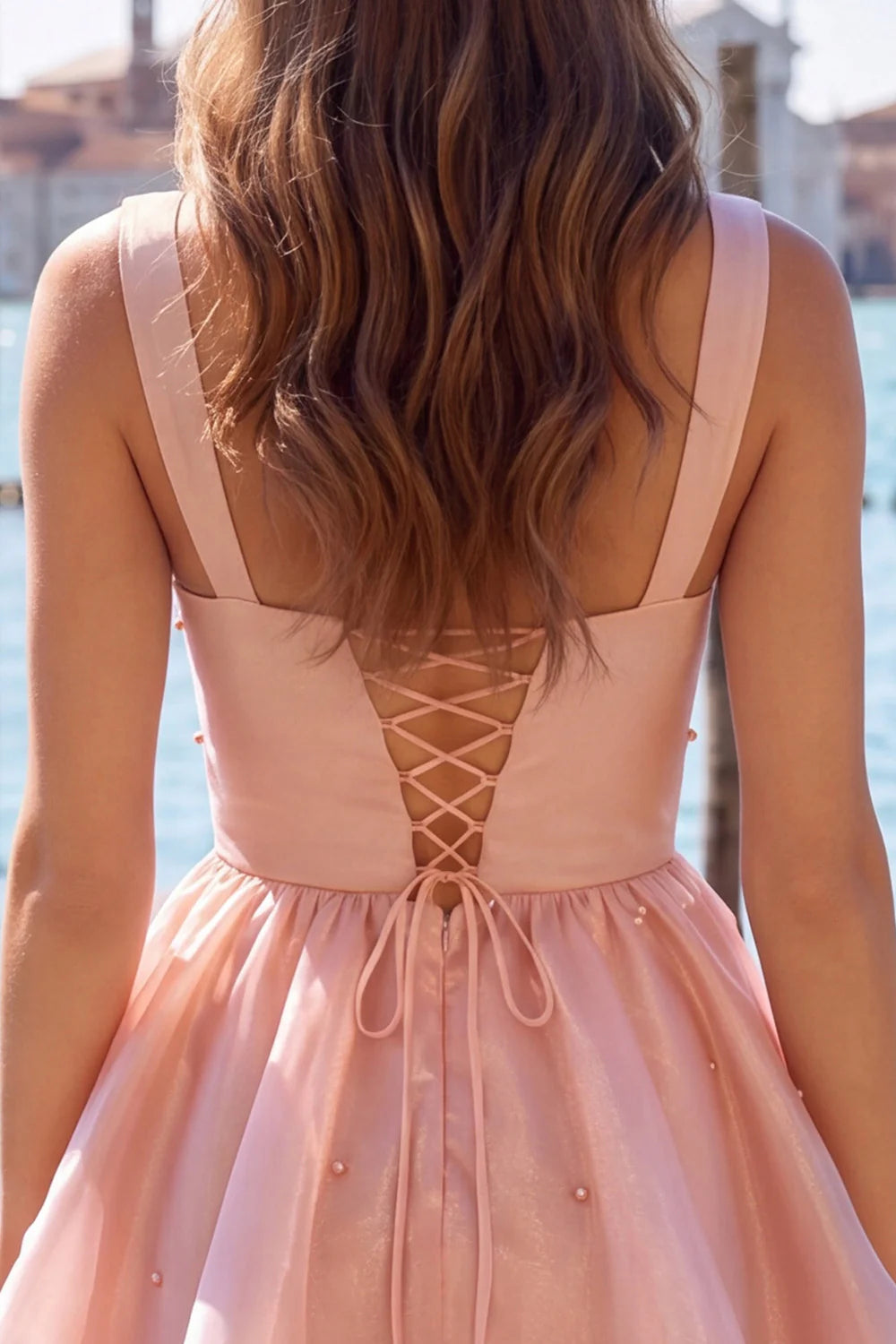 Sage Green V Neck A Line Homecoming Dress with Pearls