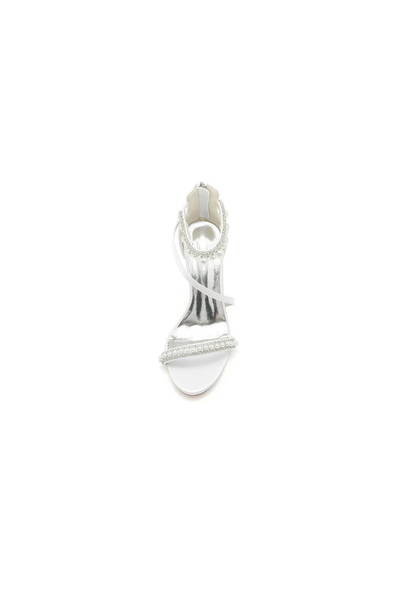Elegant Single Strap Pearl Beaded Wedding Shoes