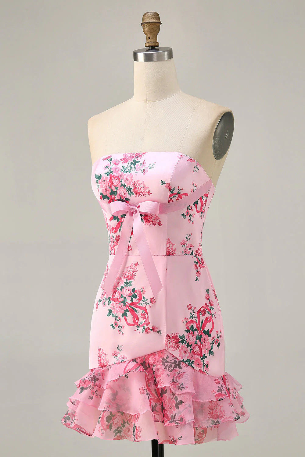 White Blue Flower Bodycon Strapless Printed Short Homecoming Dress