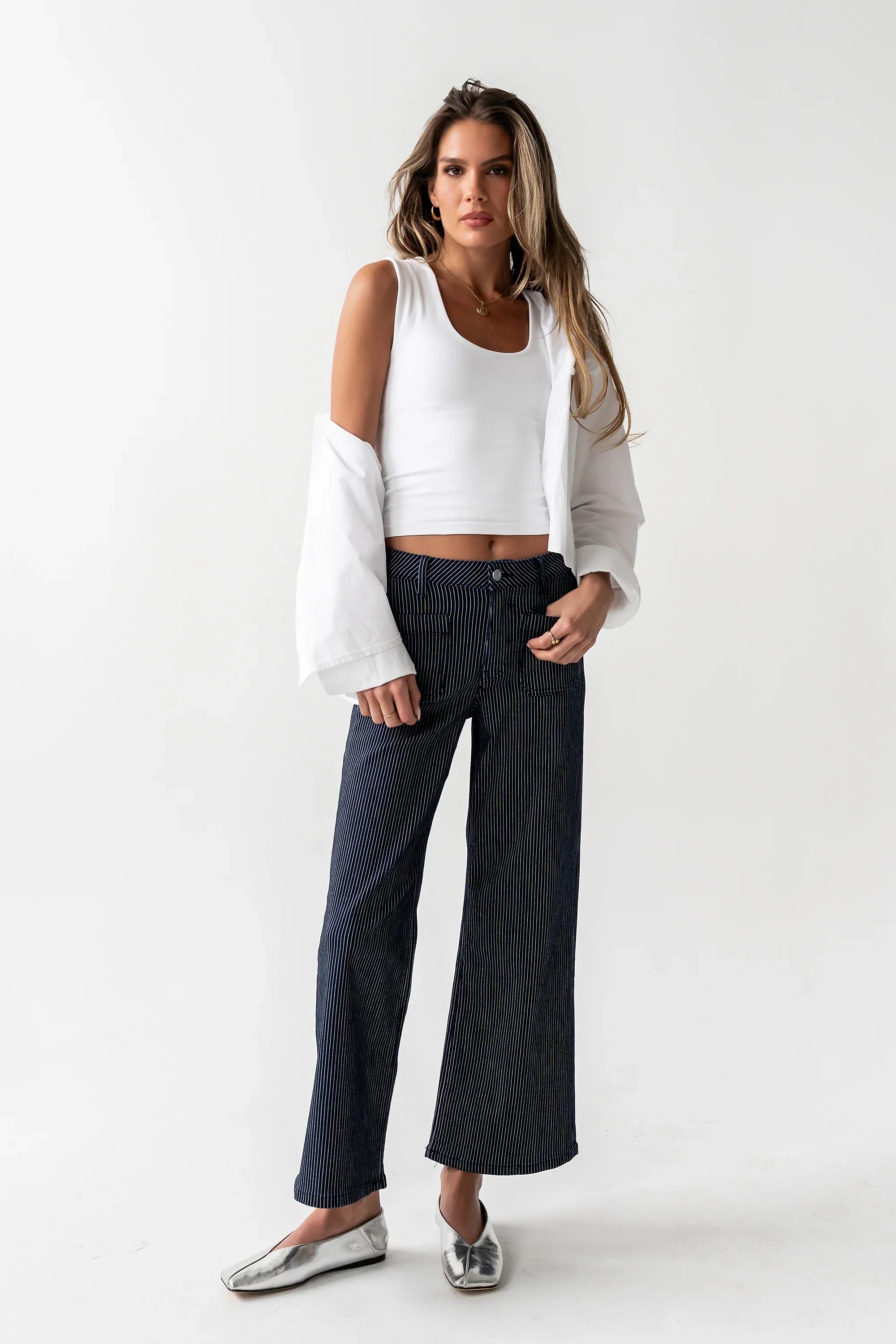 Ariana Striped Wide Leg Jeans