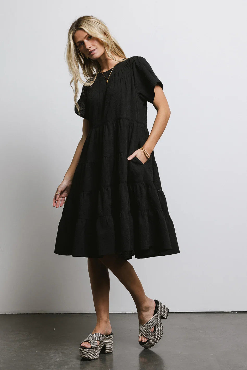 Neve Textured Midi Dress in Black FINAL SALE