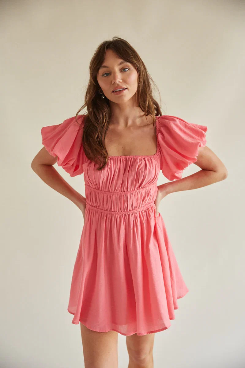 Santal Puff Sleeve Babydoll Mini Dress