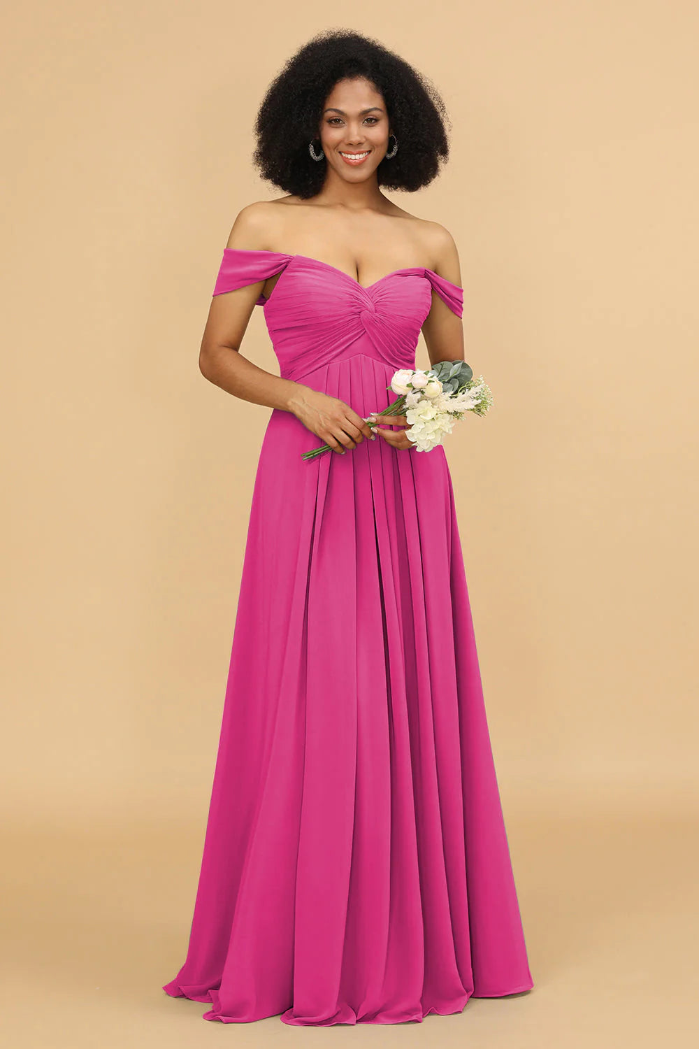A Line Off the Shoulder Long Chiffon Bridesmaid Dress