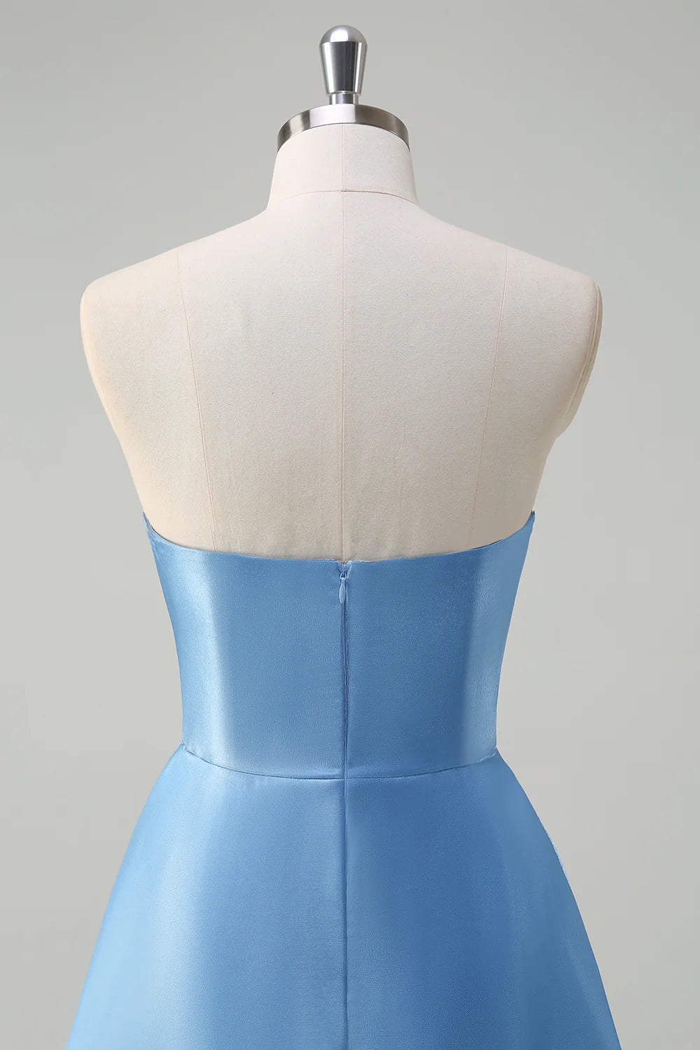Blue A Line Strapless Pleated Long Prom Dress With Beading