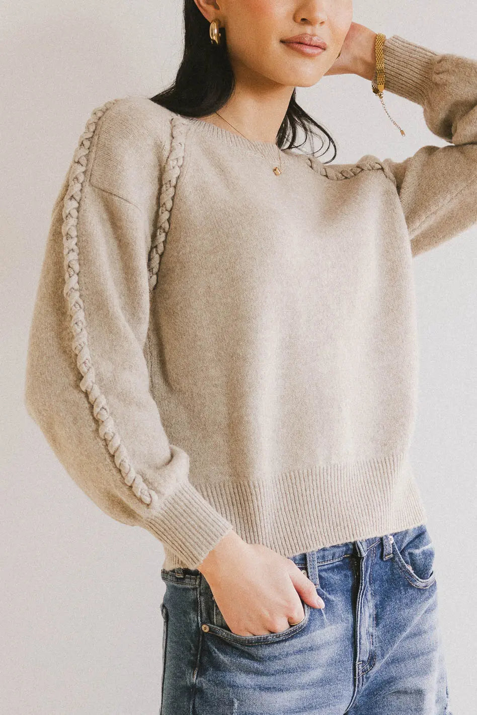 Leony Braided Sweater in Oatmeal FINAL SALE