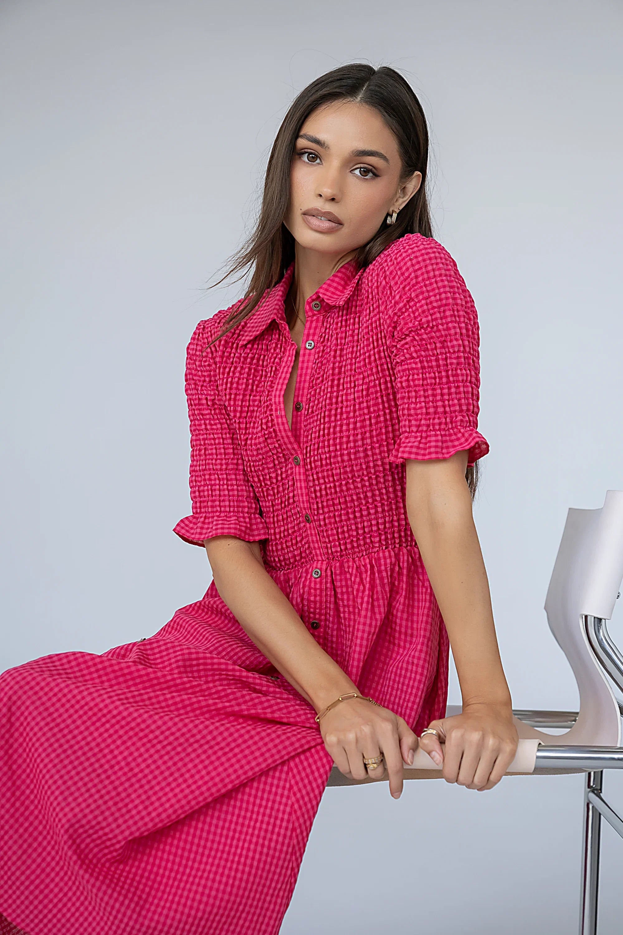 Jonas Gingham Midi Dress in Pink FINAL SALE