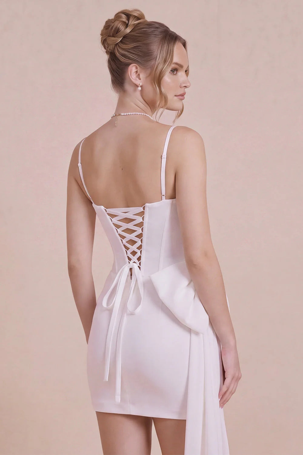 White Corset Spaghetti Straps Bodycon Graduation Dress with Bow