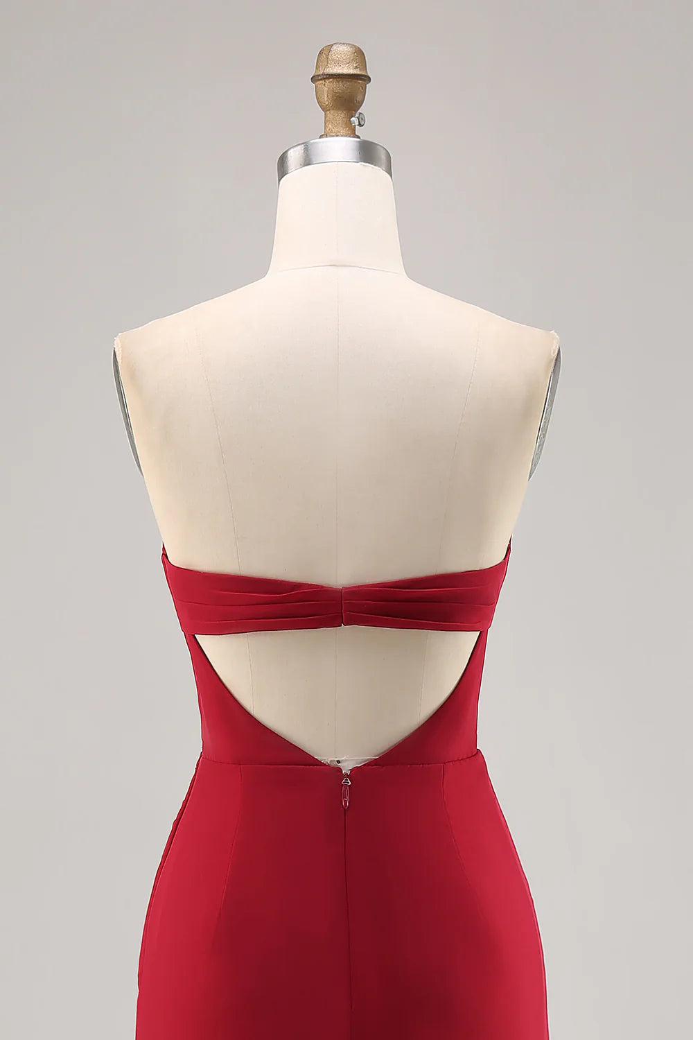 Dark Red Sheath Spaghetti Straps Ruched Bridesmaid Dress with Slit