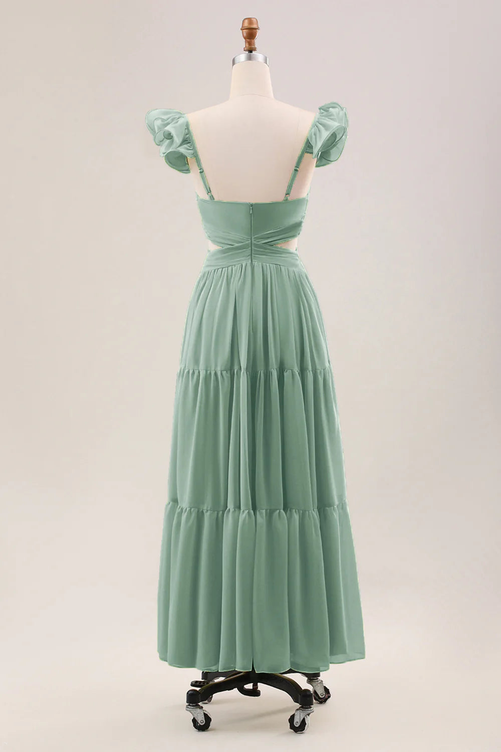 Simple Lemon Yellow A Line Pleated Chiffon Wedding Party Guest Dress with Ruffles