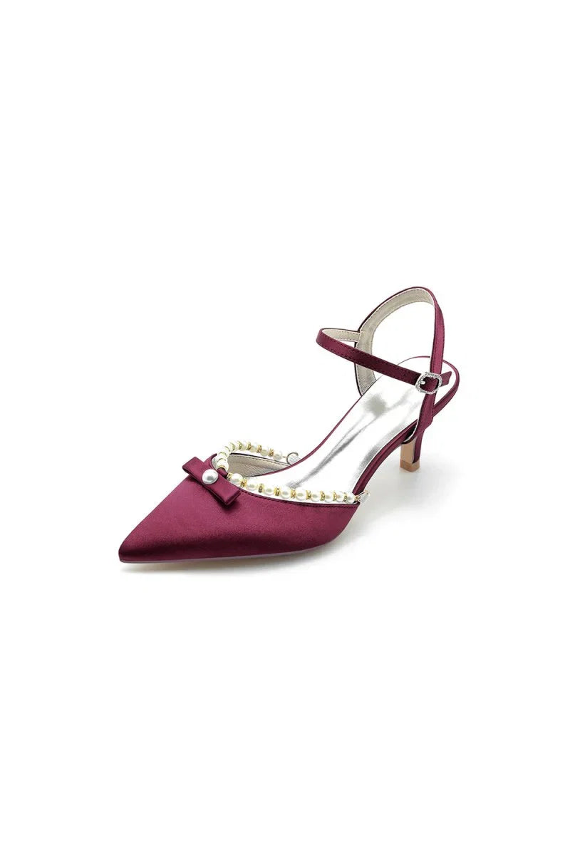 Pearl Satin Pointed Toe High Heels