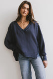 Ellis Waffle Knit Top in Navy FINAL SALE