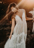 Bohemian Wedding Dresses V Neck Backless Romantic Dreamy Bridal Gowns