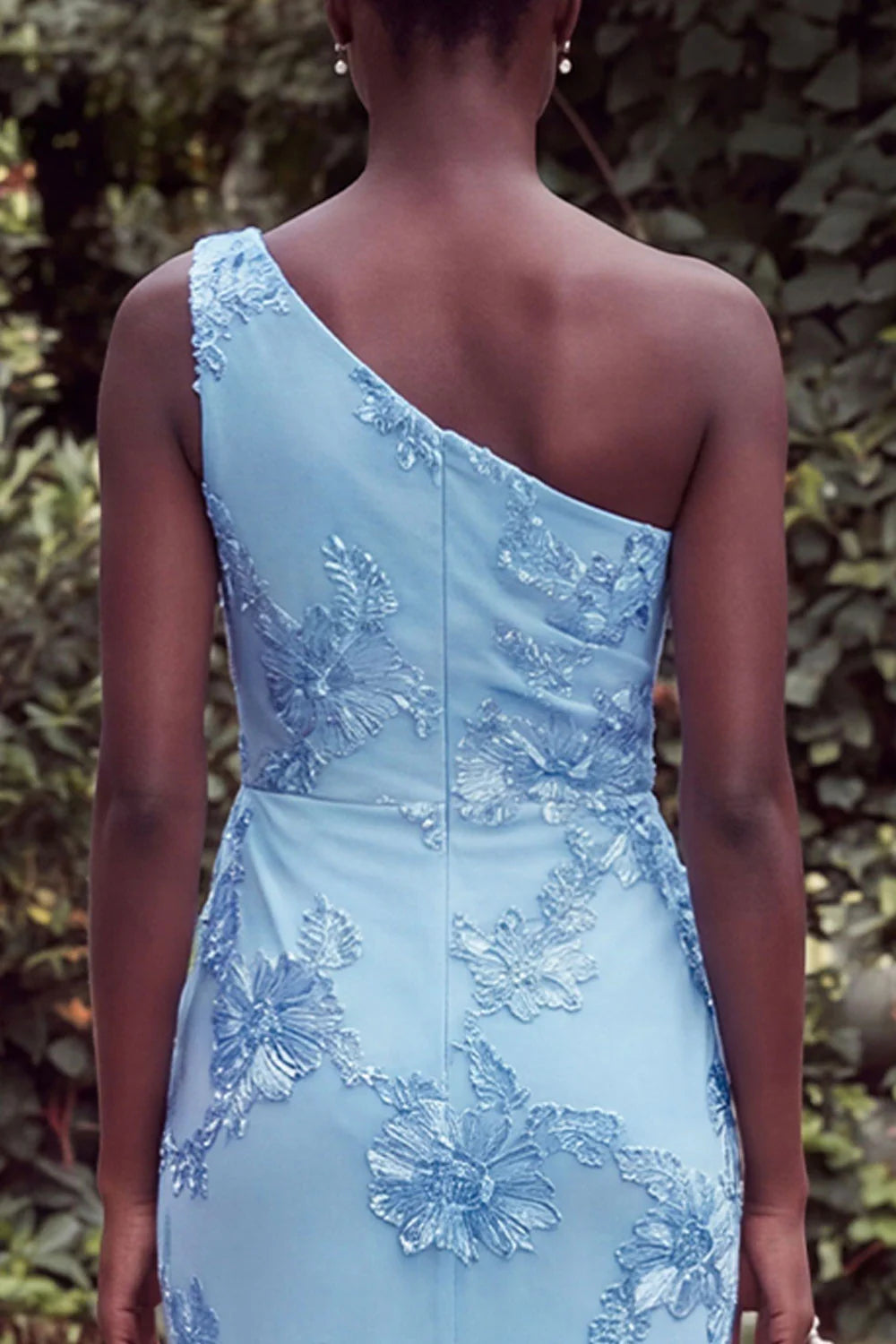Sage Floral Embroidery One Shoulder Mermaid Wedding Guest Dress