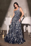 June A line Gown One Shoulder Floral Appliqué Evening Dress
