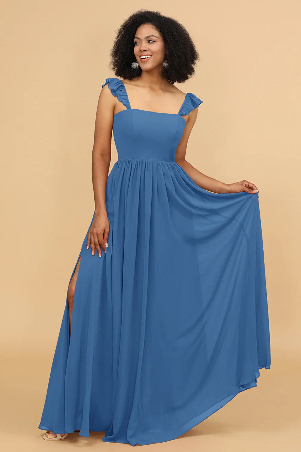 A Line Floor Length Chiffon Bridesmaid Dress With Ruffles
