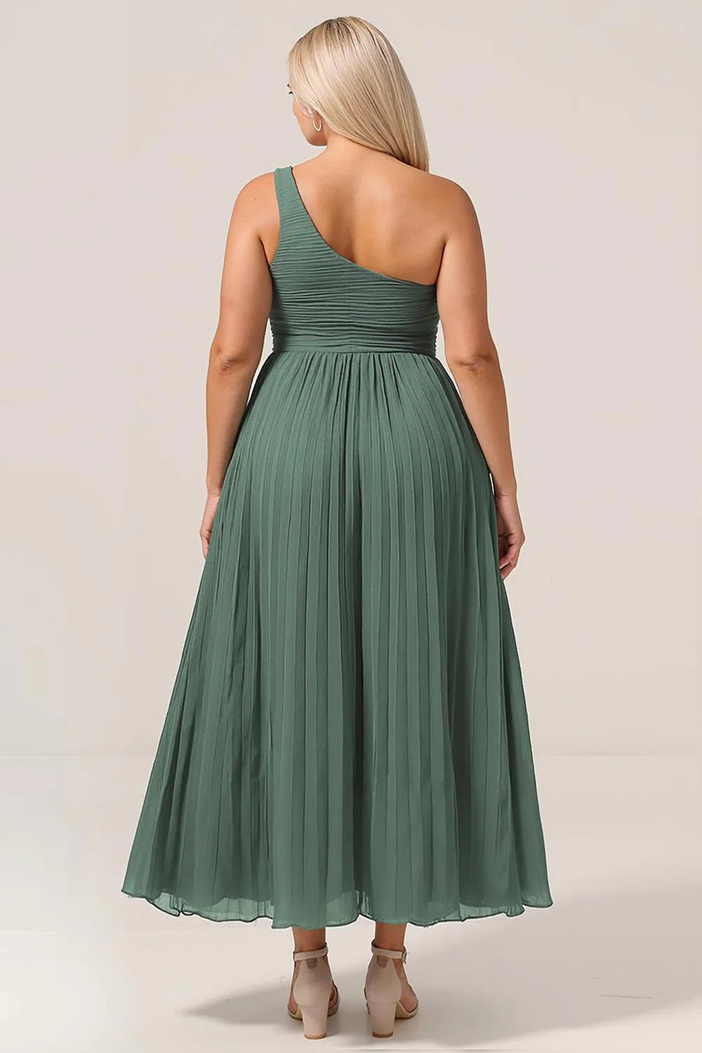 Eucalyptus A Line One Shoulder Ruched Chiffon Plus Size Bridesmaid Dress